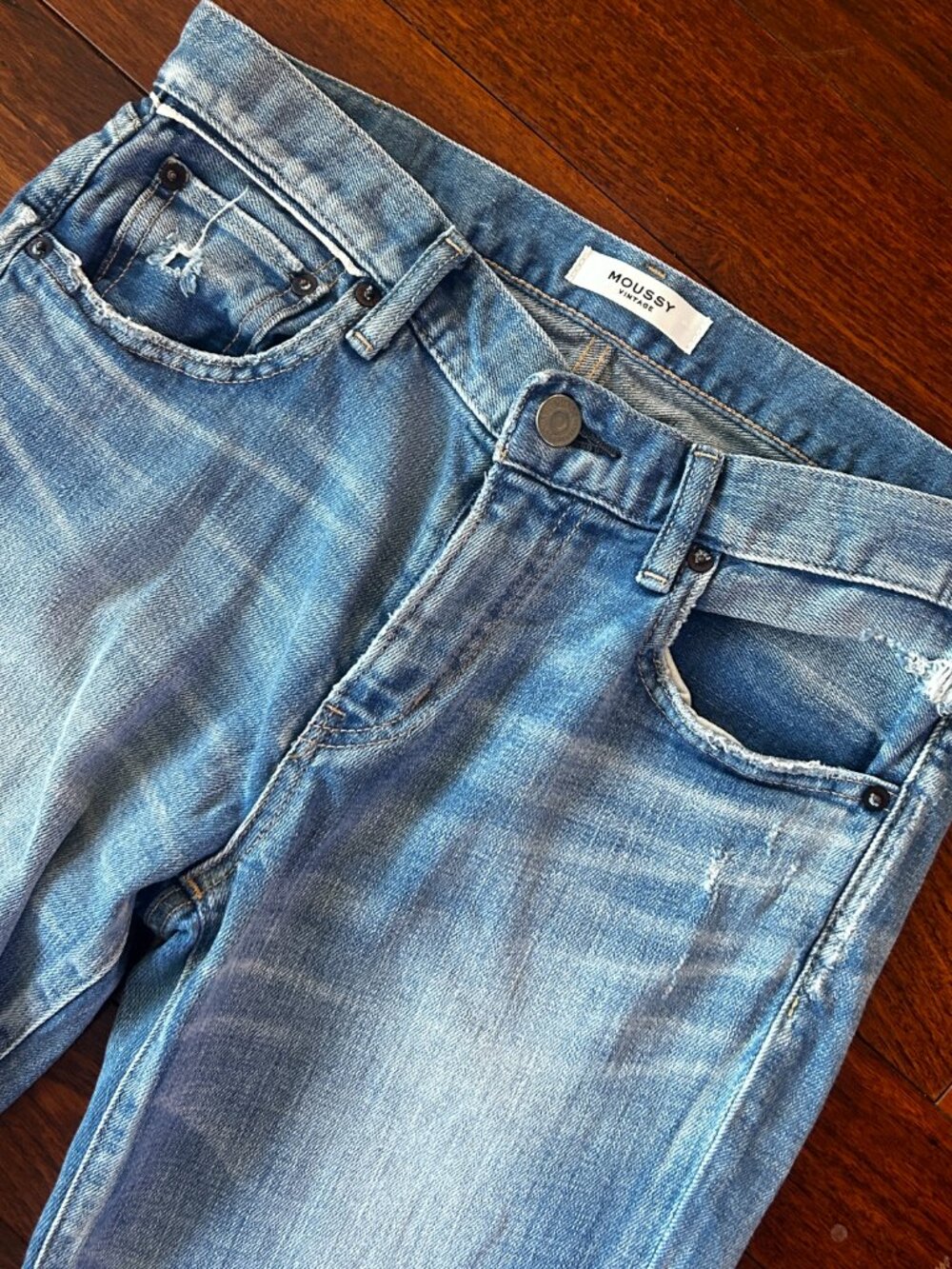 Moussy Vintage Howa Straight Jeans Size 28 Distressed Raw Hem - Picture 2 of 8